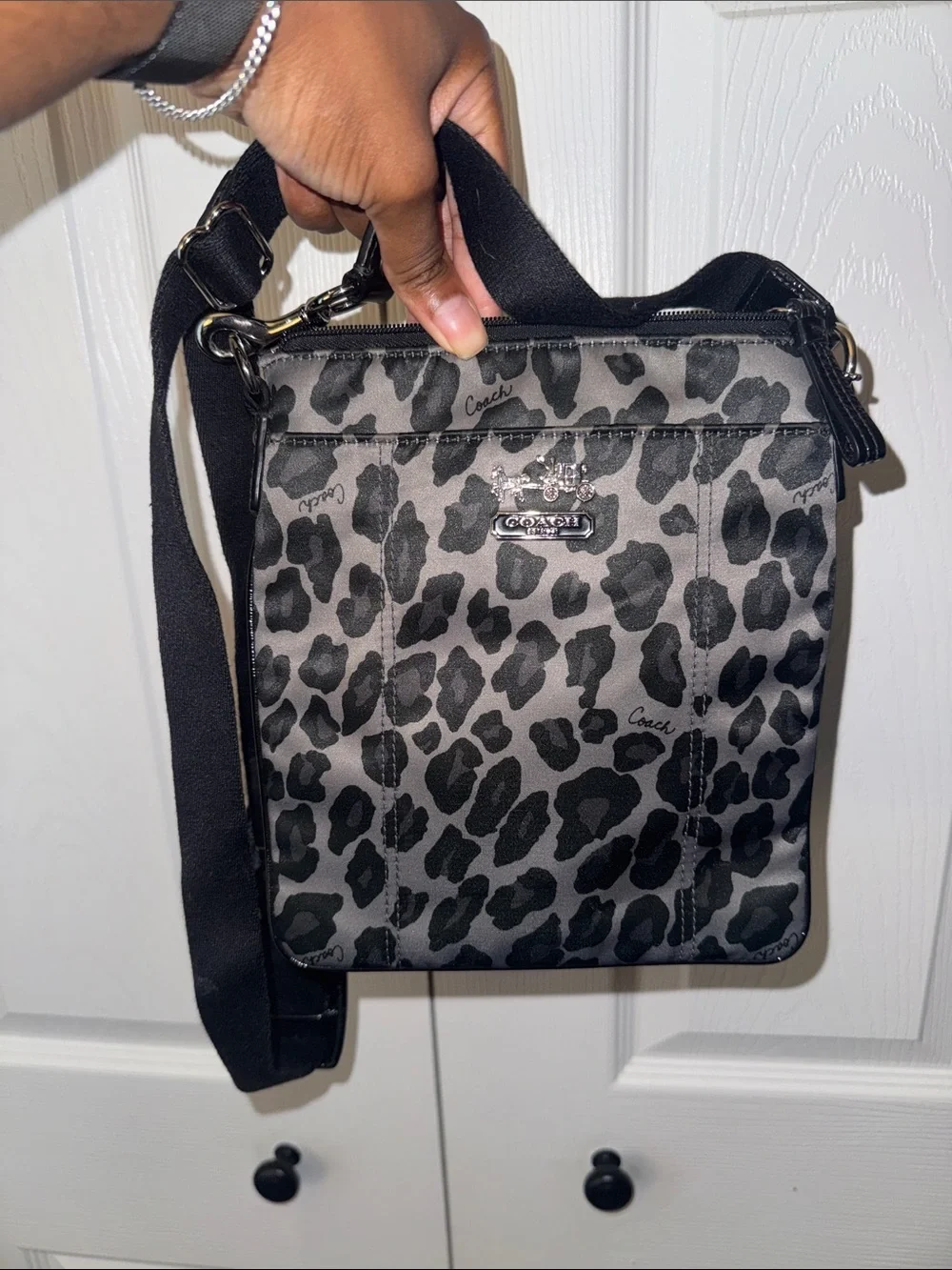 Coach Leopard-Print Crossbody Bag in Gray and Black